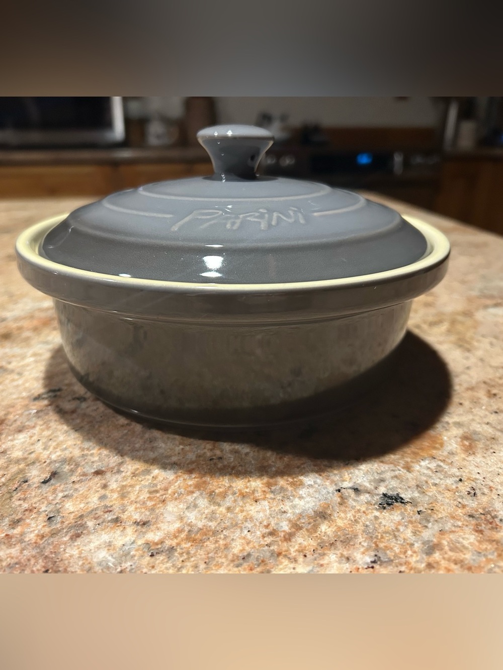 Parini Stoneware Round Gray & Cream Covered Casserole 2Qt 7.50” NWOT